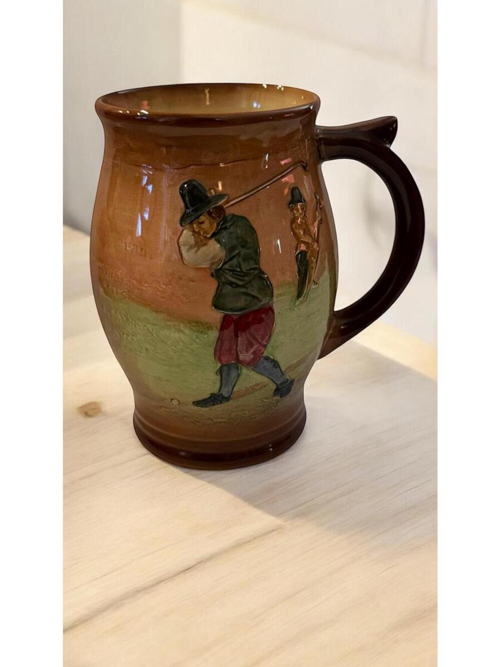 1901-1920s Royal Doulton Kingsware Charles Crombie Golf Tankard Stein Mug